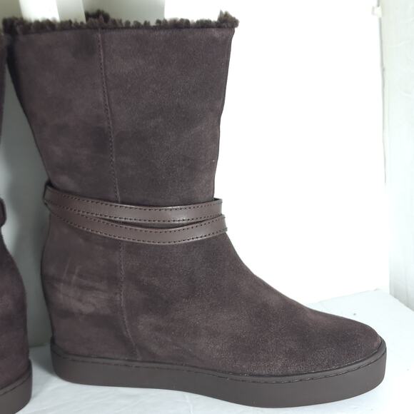 Coach Women's Norell US 7B Brown Suede Fold Down Sherpa Wedge Shearling Boots - Picture 6 of 16